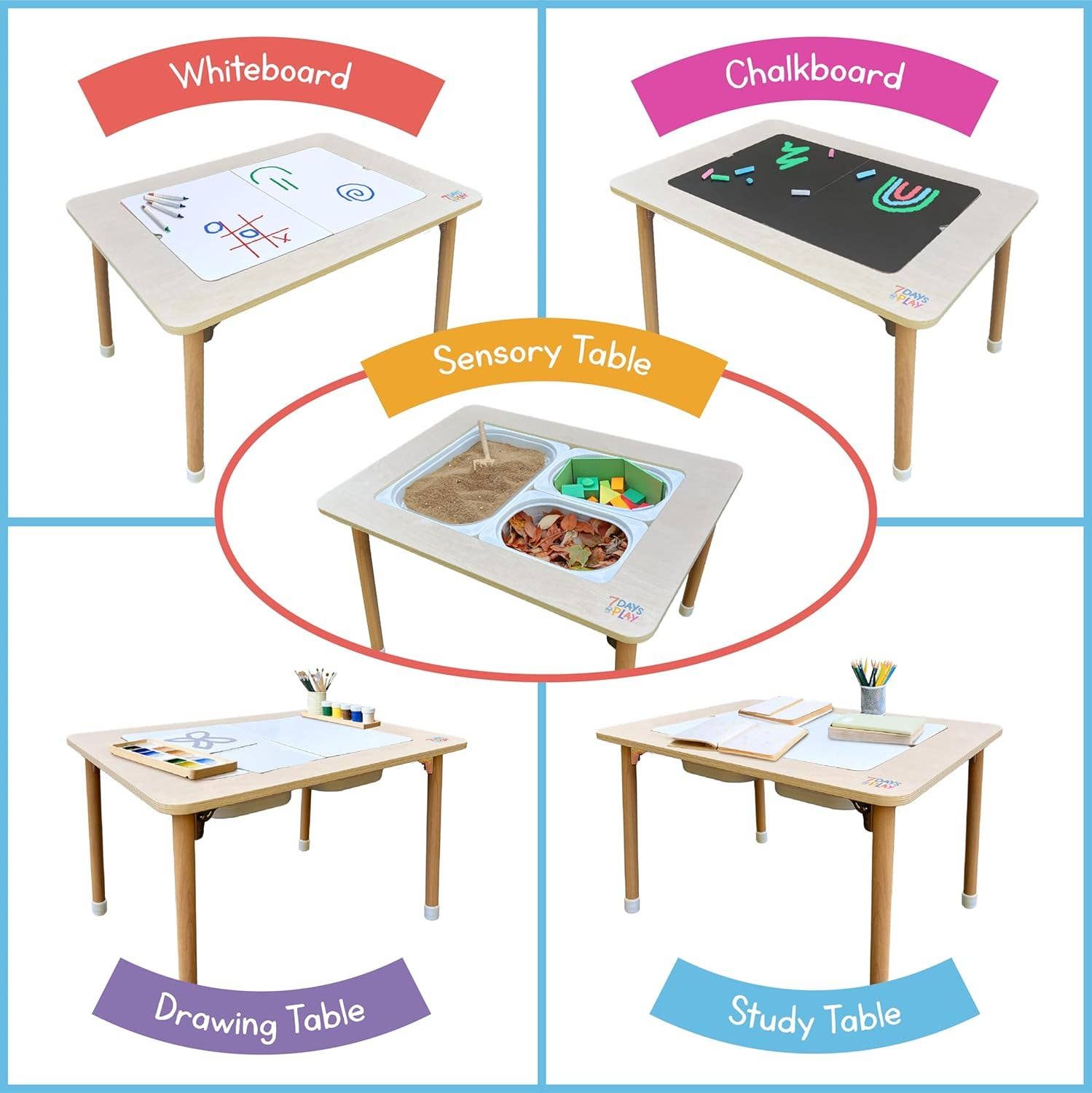 Foldable Sensory Play Table for Kids with Bins and Lids