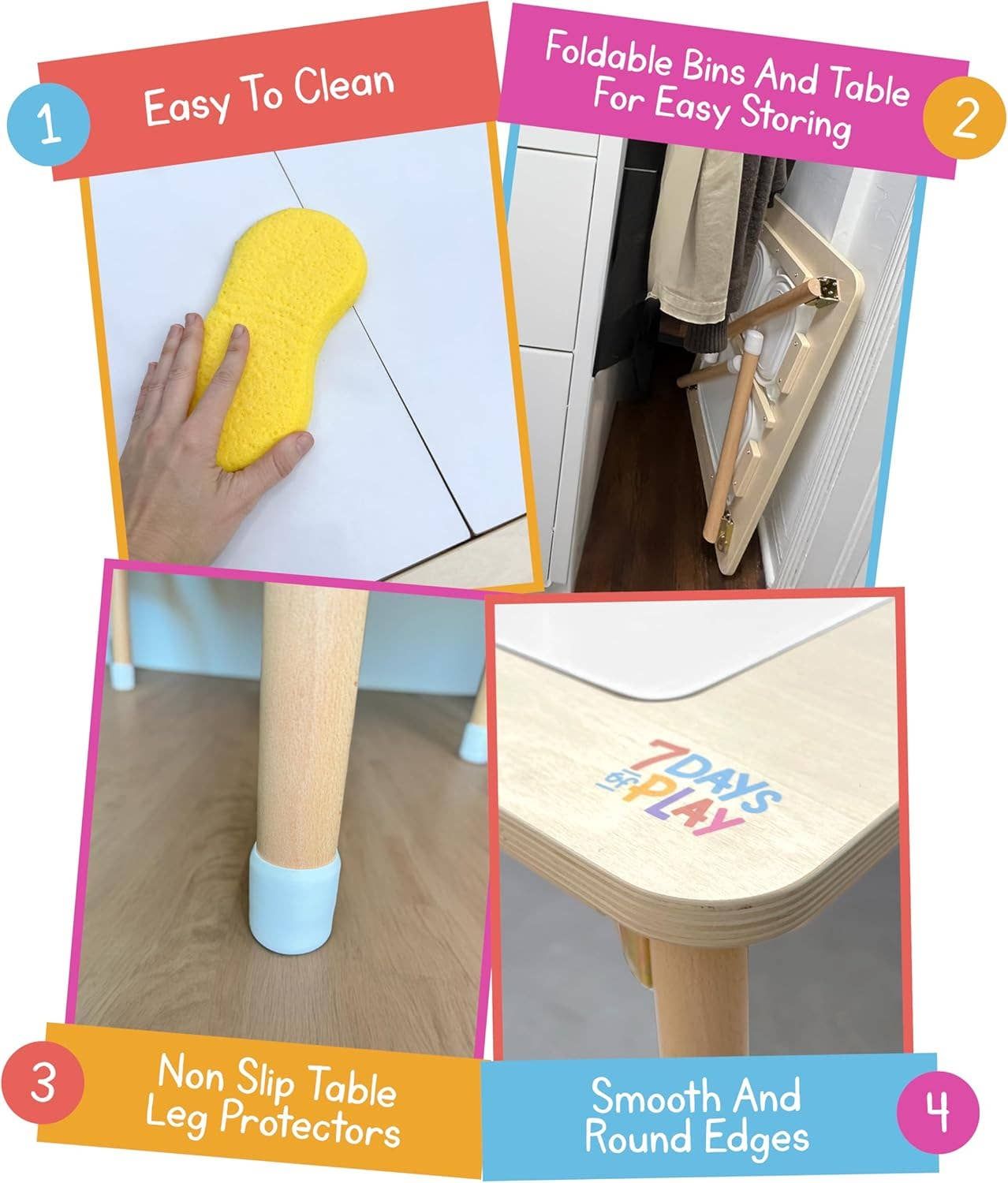 Foldable Sensory Play Table for Kids with Bins and Lids