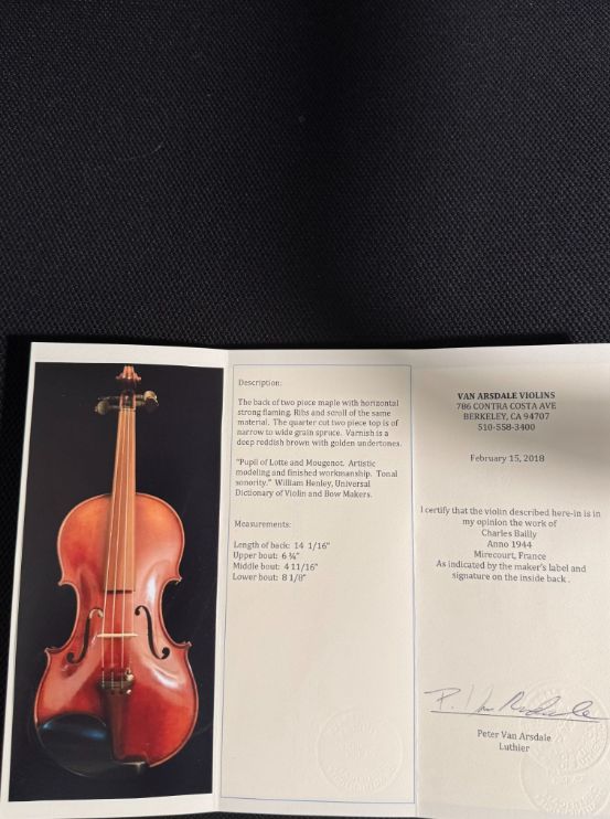 Charles Bailly Violin – Mirecourt, France, 1944 Charles Bailly Violin – Mirecourt, France, 1944