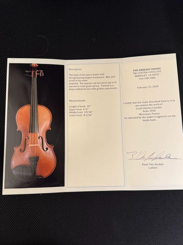 Louis Charles Courtier Violin – Mirecourt, France, 1930 Louis Charles Courtier Violin – Mirecourt, France, 1930
