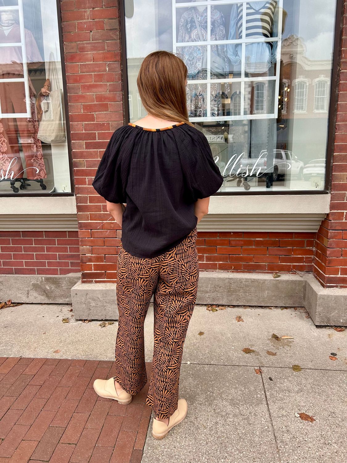 Ivy Jane Tan/Black Print Pant/X-Large