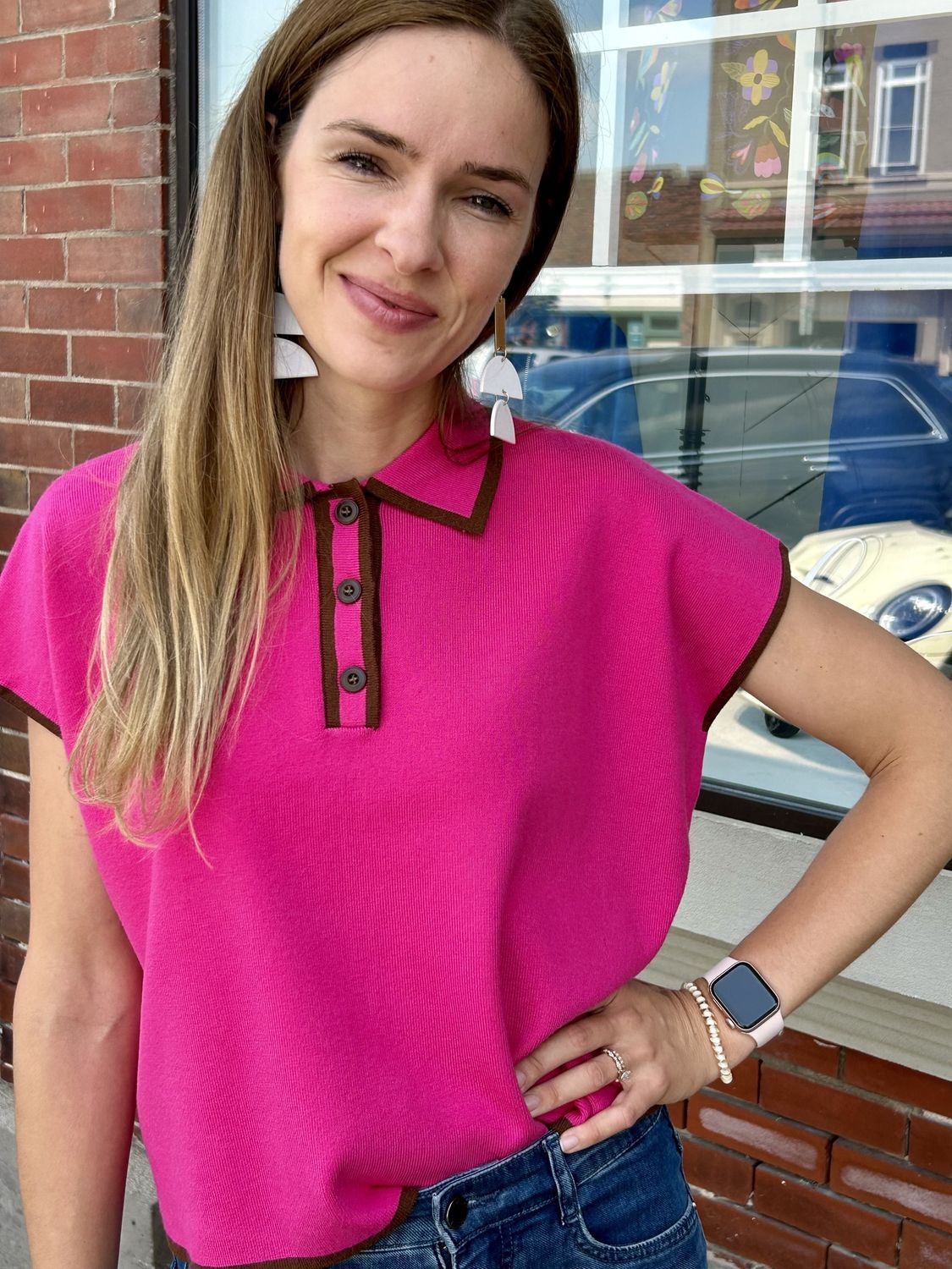 Ivy Jane Hot Pink Short Sleeve Sweater