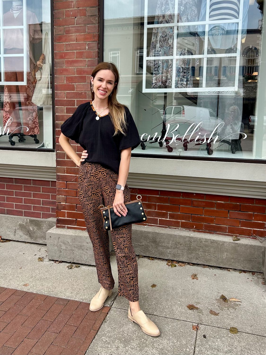 Ivy Jane Tan/Black Print Pant