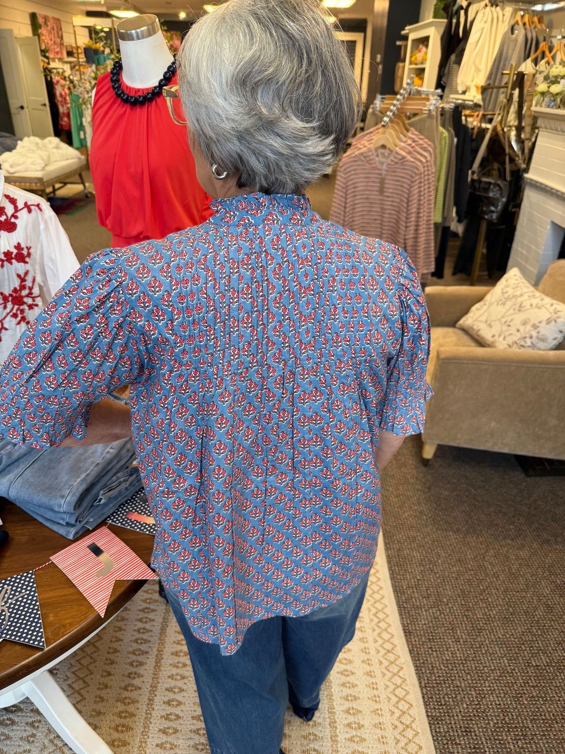 Ivy Jane Blue Short Sleeve Gathered Top