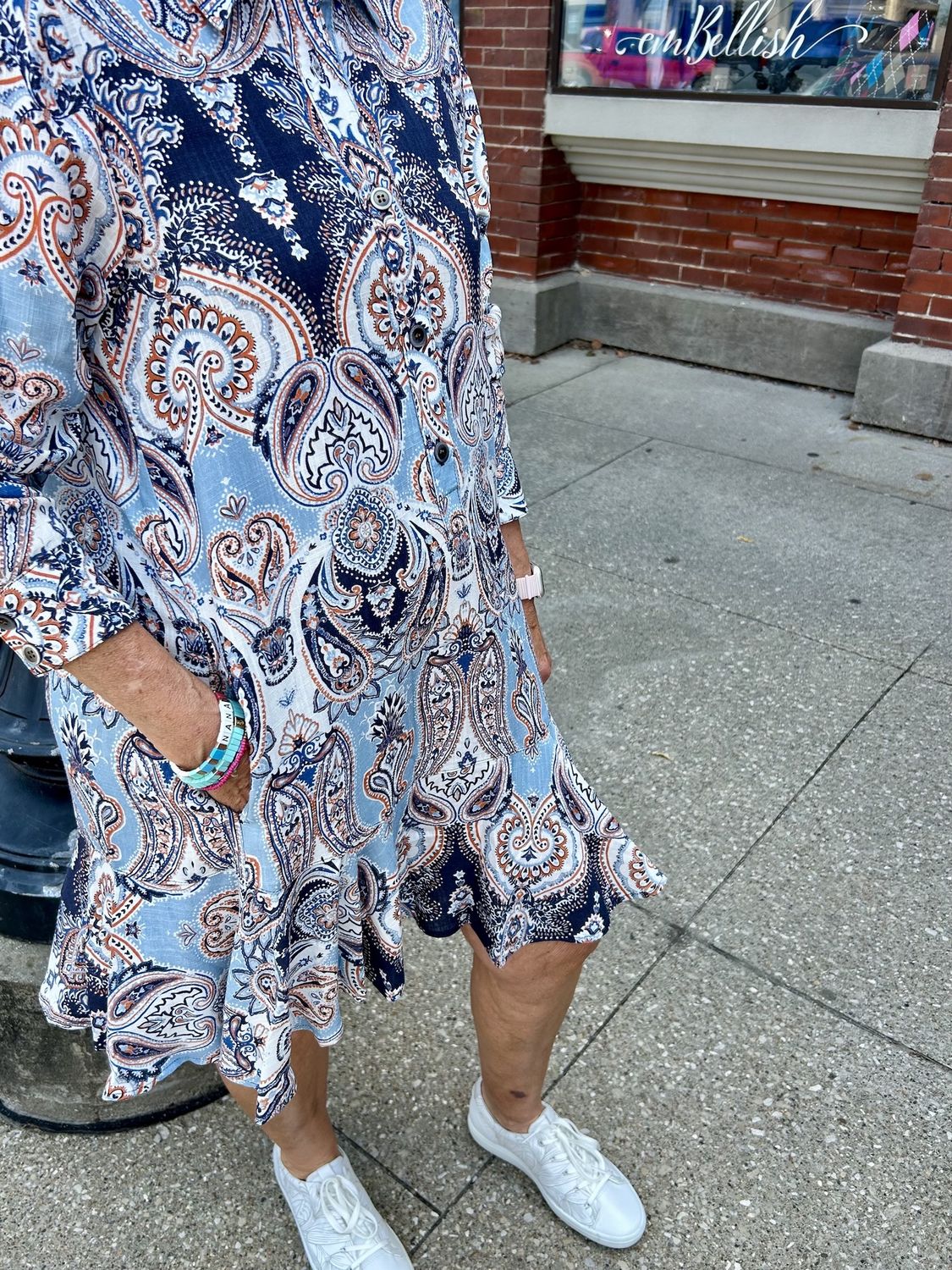 Uncle Frank Paisley Flounce Shirt Dress in Navy