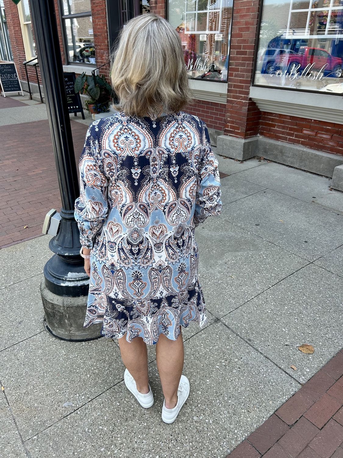 Uncle Frank Paisley Flounce Shirt Dress in Navy