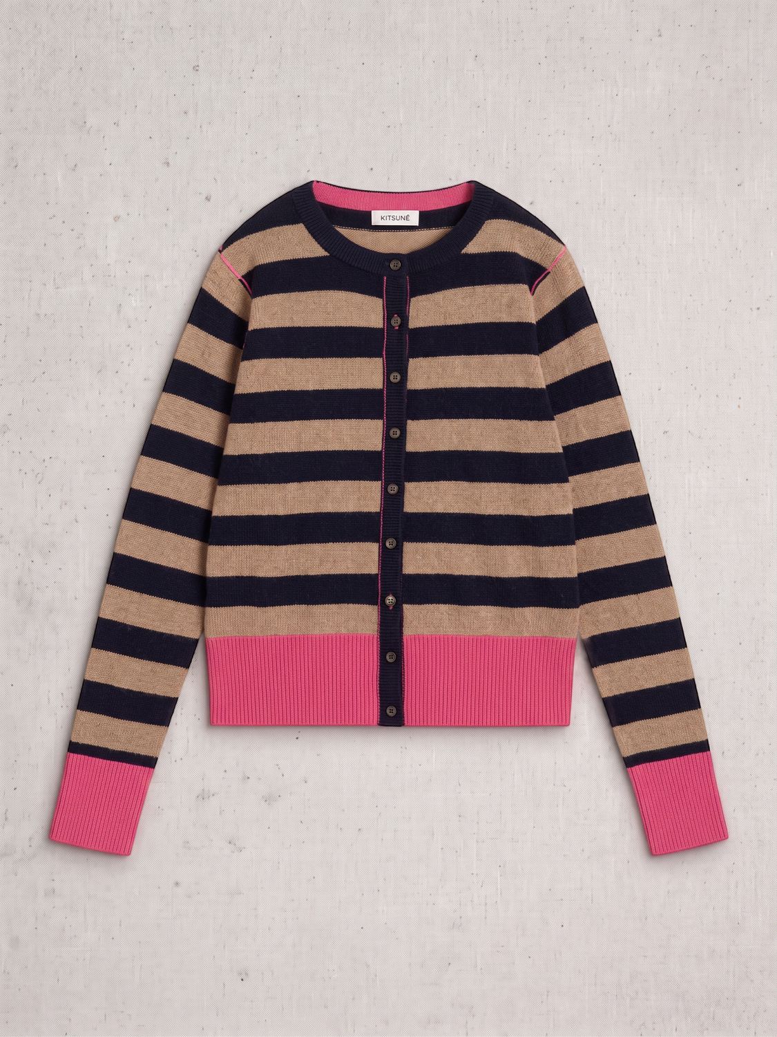 White Stuff Lois Stripe Cardi, Navy/Tan/Pink
