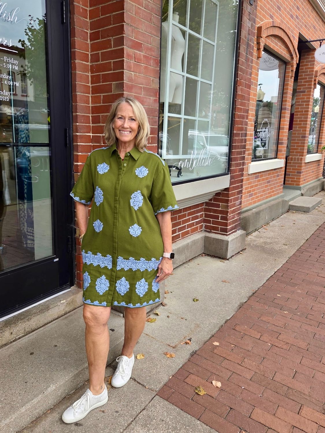 Uncle Frank Embroidered Shirt Dress in Green