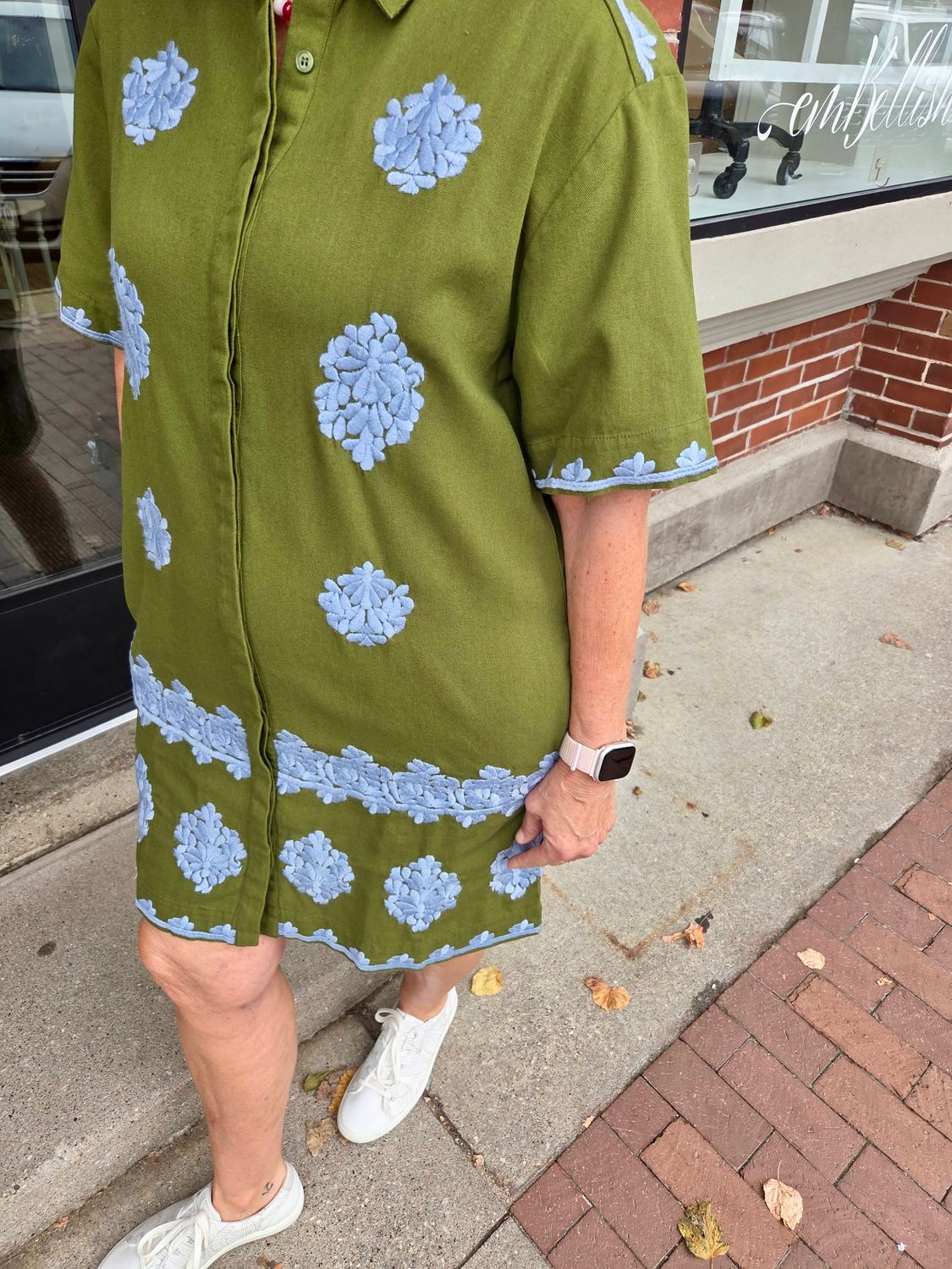 Uncle Frank Embroidered Shirt Dress in Green