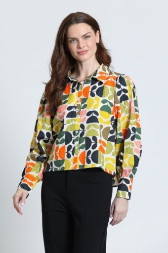 APNY Citrus Multi Print Puff Sleeve Shirt, Size: XS