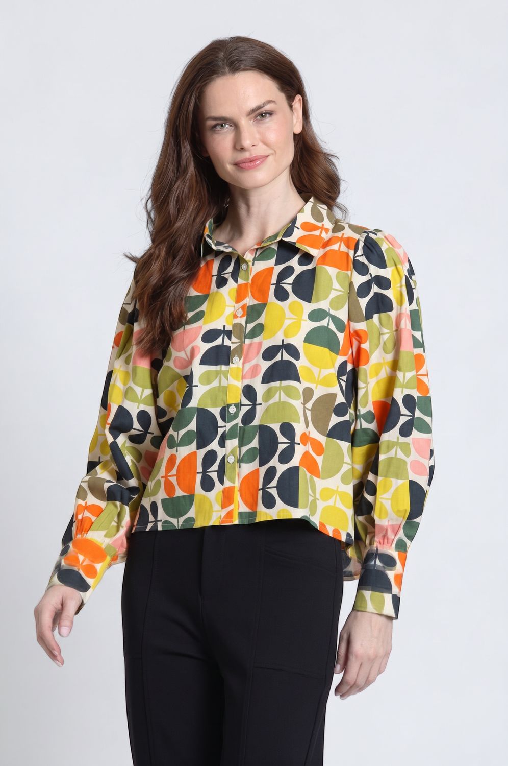 Citrus Multi Print Puff Sleeve Shirt