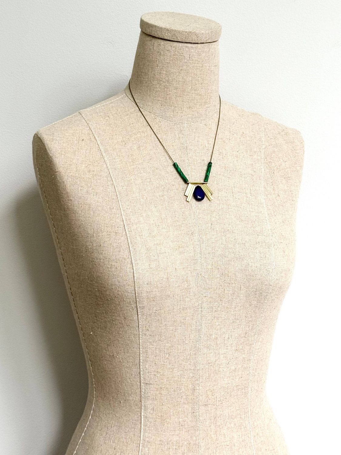 David Aubrey Malachite &amp; Navy Pendant Necklace