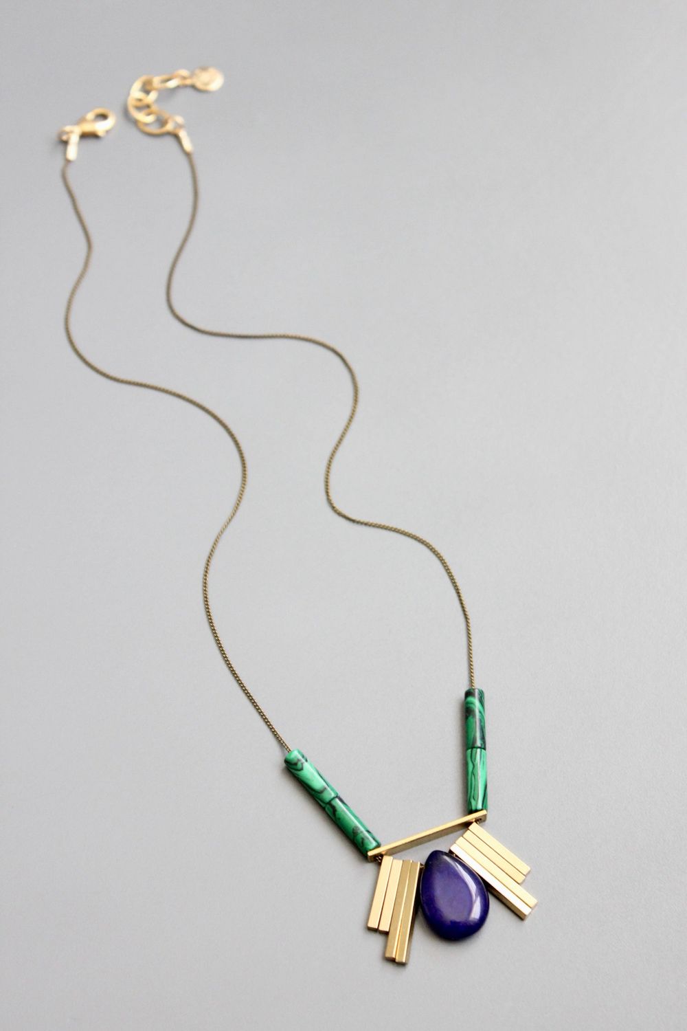 David Aubrey Malachite &amp; Navy Pendant Necklace