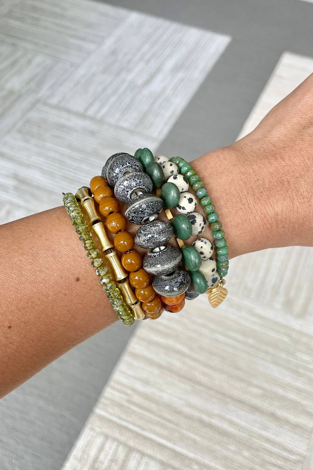 David Aubrey Green/Jasper/Caramel/Gray Bracelet