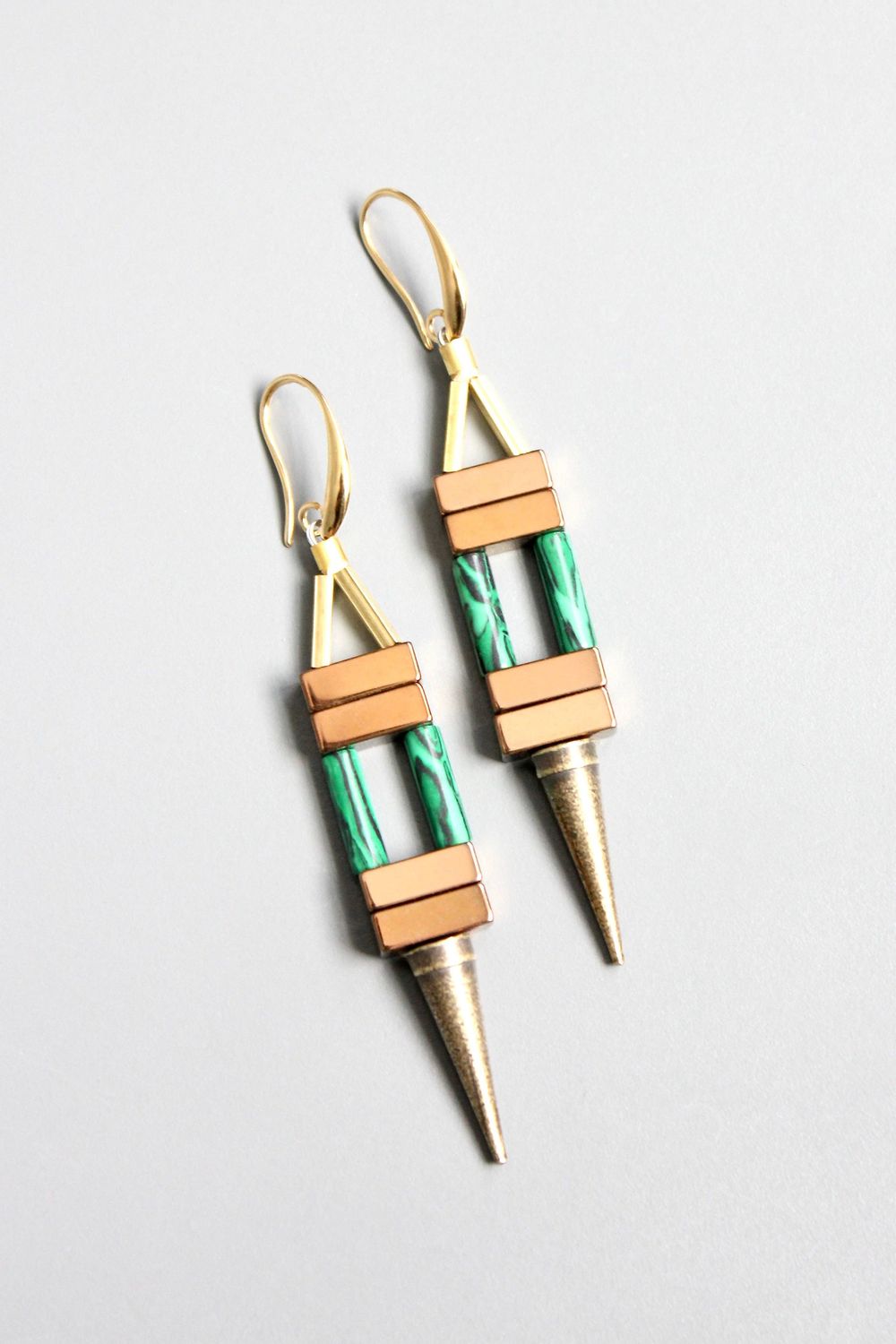 David Aubrey Copper/Malachite  Spike Earring