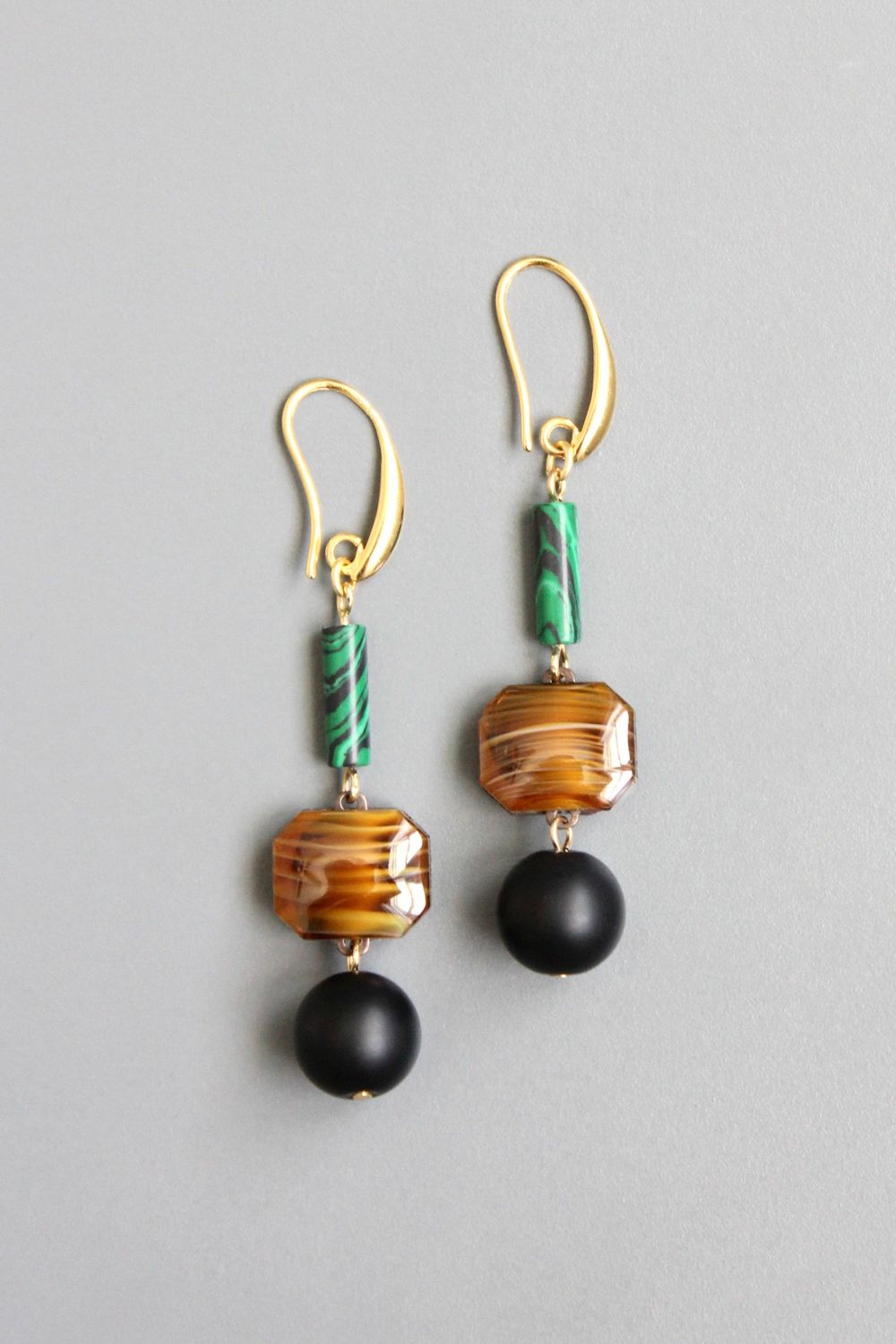 David Aubrey Malachite/Agate/Jet Earrings