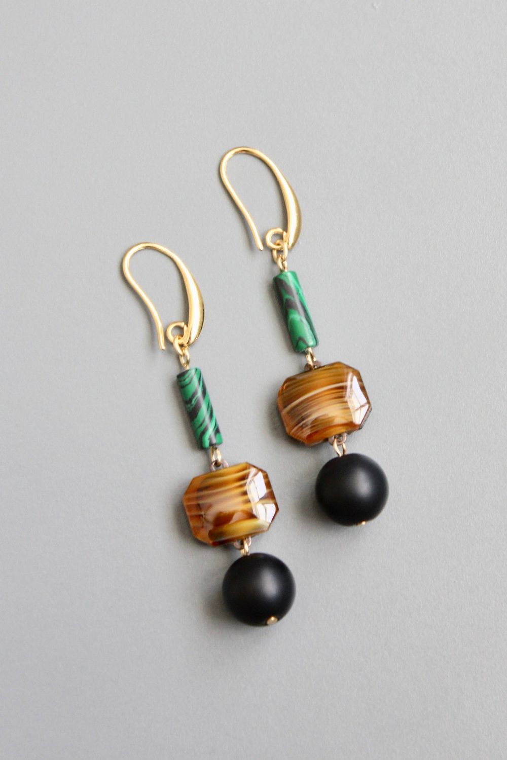 David Aubrey Malachite/Agate/Jet Earrings