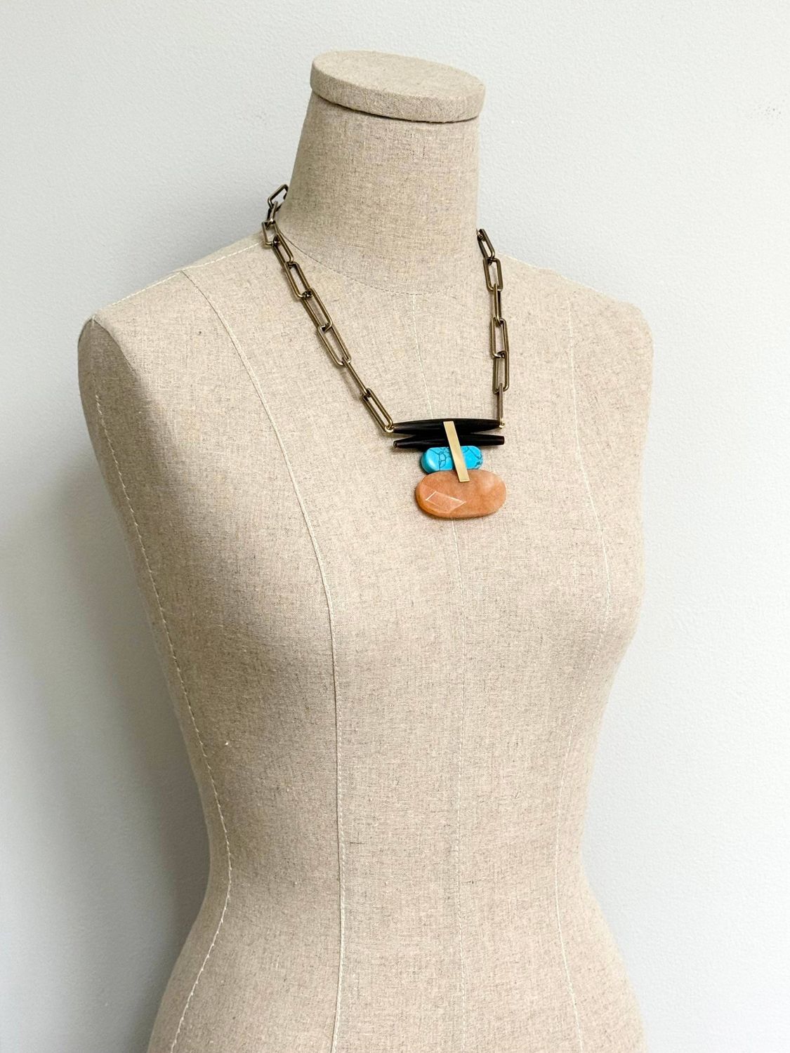 David Aubrey Artdeco Turquoise /Orange Necklace