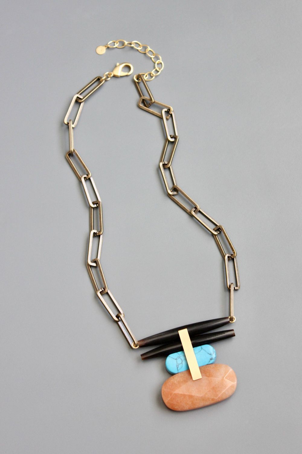 David Aubrey Artdeco Turquoise /Orange Necklace