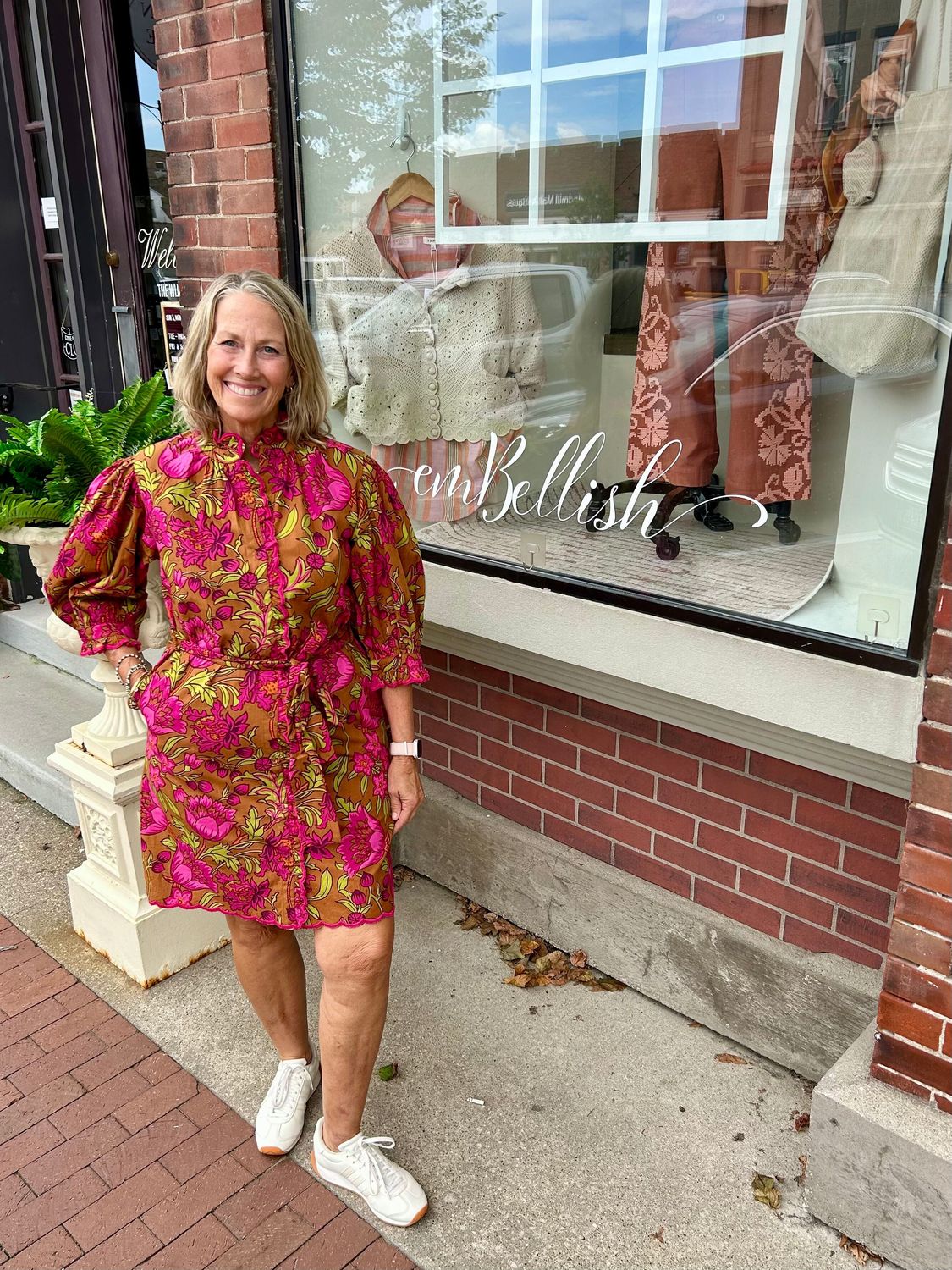 Uncle Frank Pink &amp; Brown Floral Belted Dress