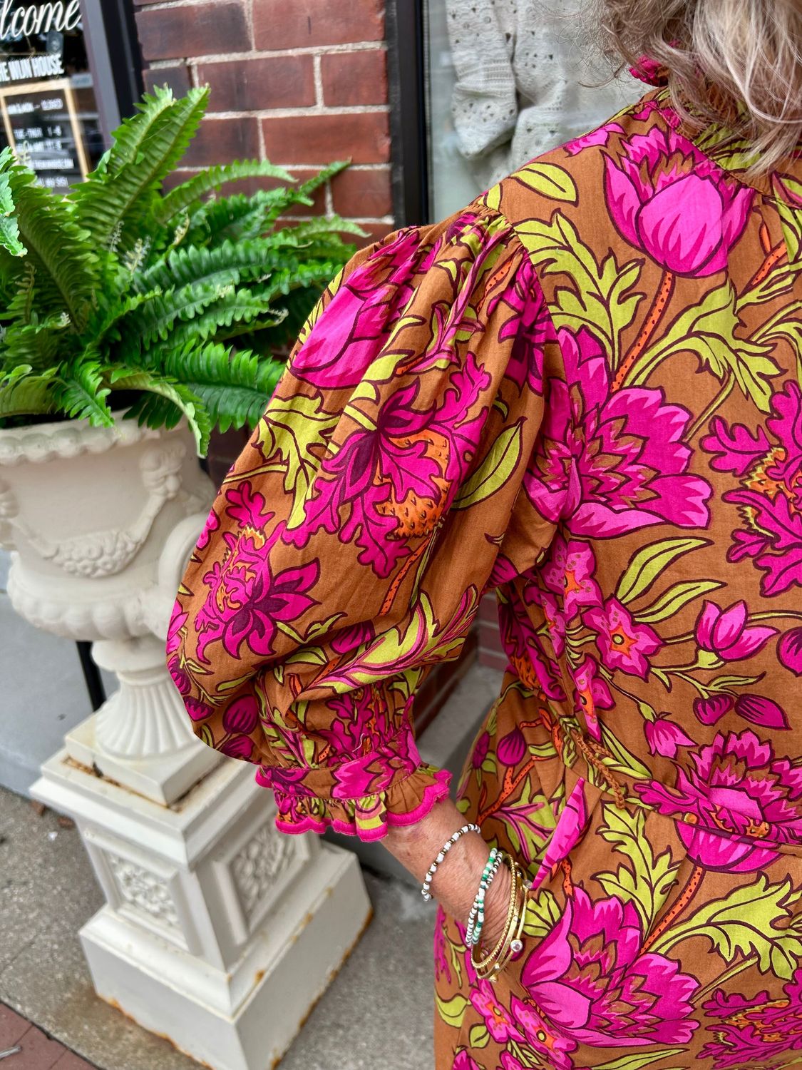Uncle Frank Pink &amp; Brown Floral Belted Dress