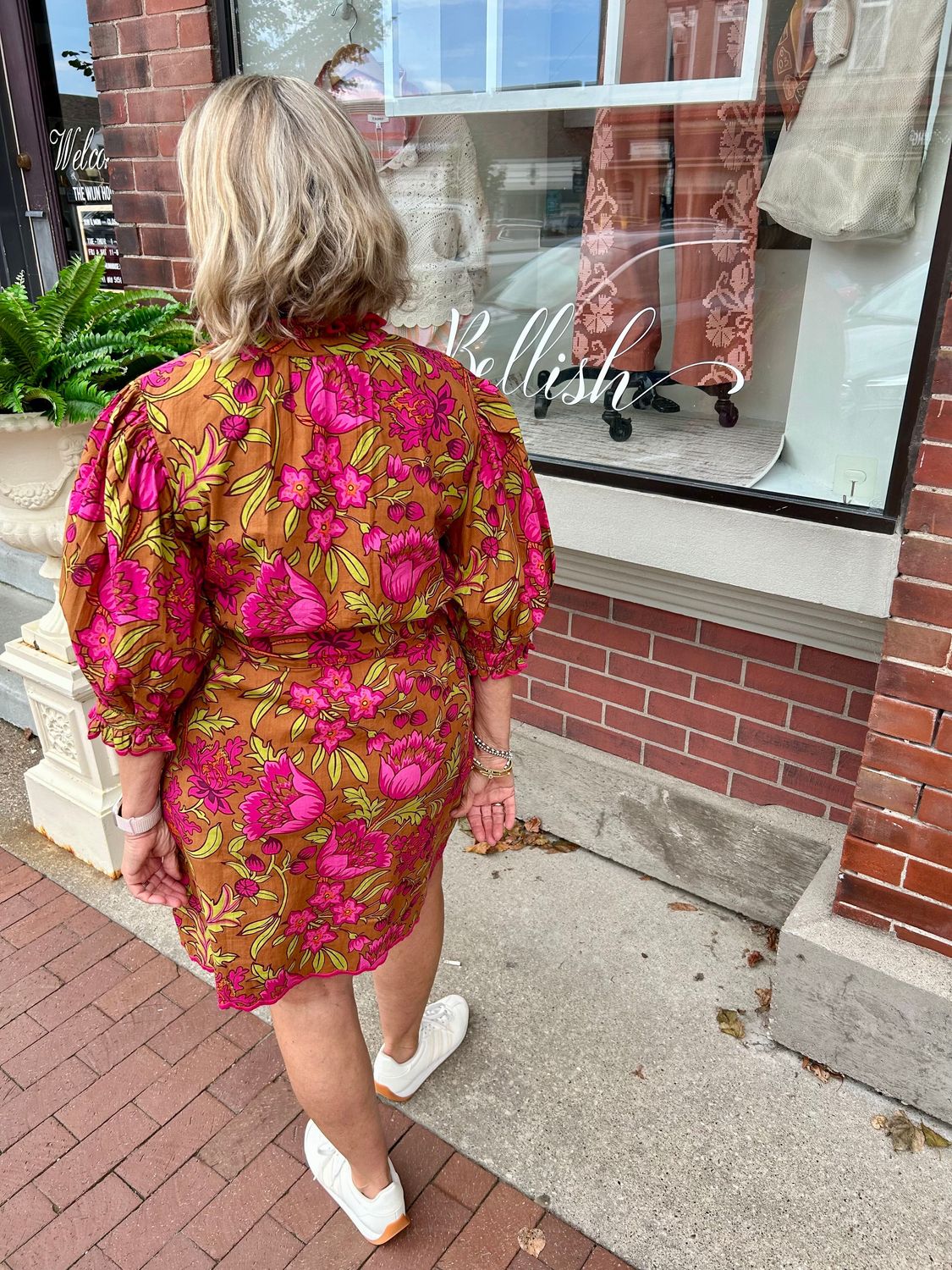 Uncle Frank Pink &amp; Brown Floral Belted Dress