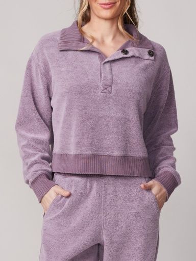 Thrive Societe Relaxed Snap T-Neck, Mauve, Colour: MAUVE WINE, Size: XS