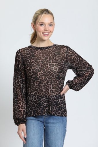 APNY Boho Pleated Blouse, Leopard, Size: XS
