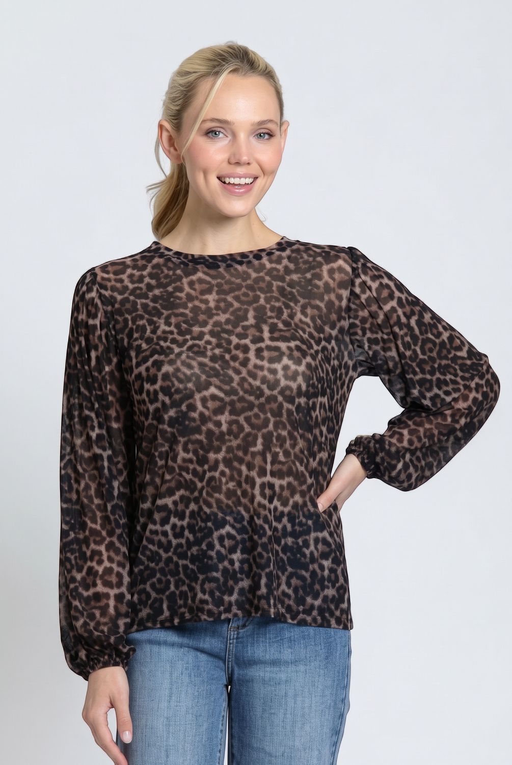APNY Boho Pleated Blouse, Leopard