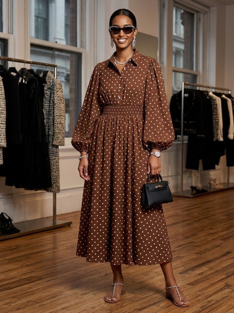 Bymannnyc Brown Polka Dot Dress, Size: S