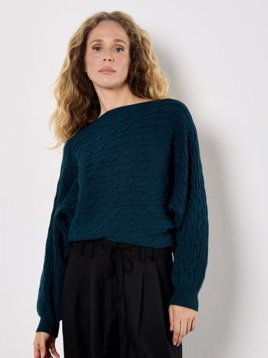 Apricot  Aran Stripe Batwing Sweater