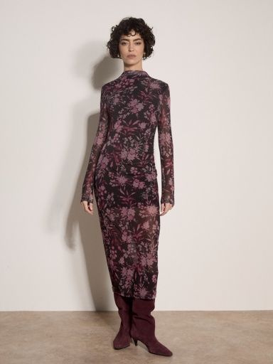 Apricot Floral Mesh Midi Dress