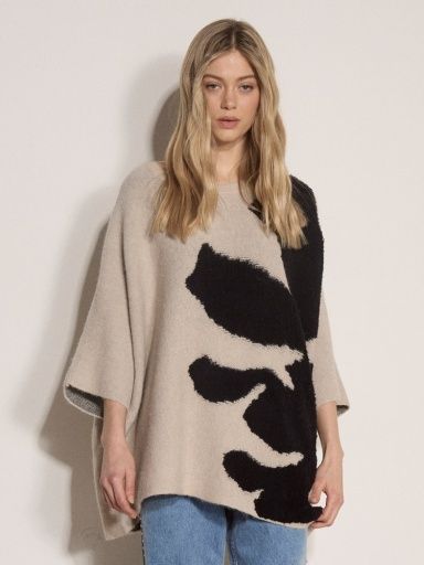 Apricot Side Flower Cape Sweater
