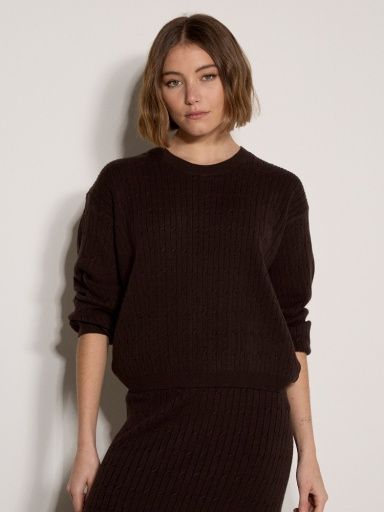Apricot Fine Gauge Cable Sweater, Size: XS