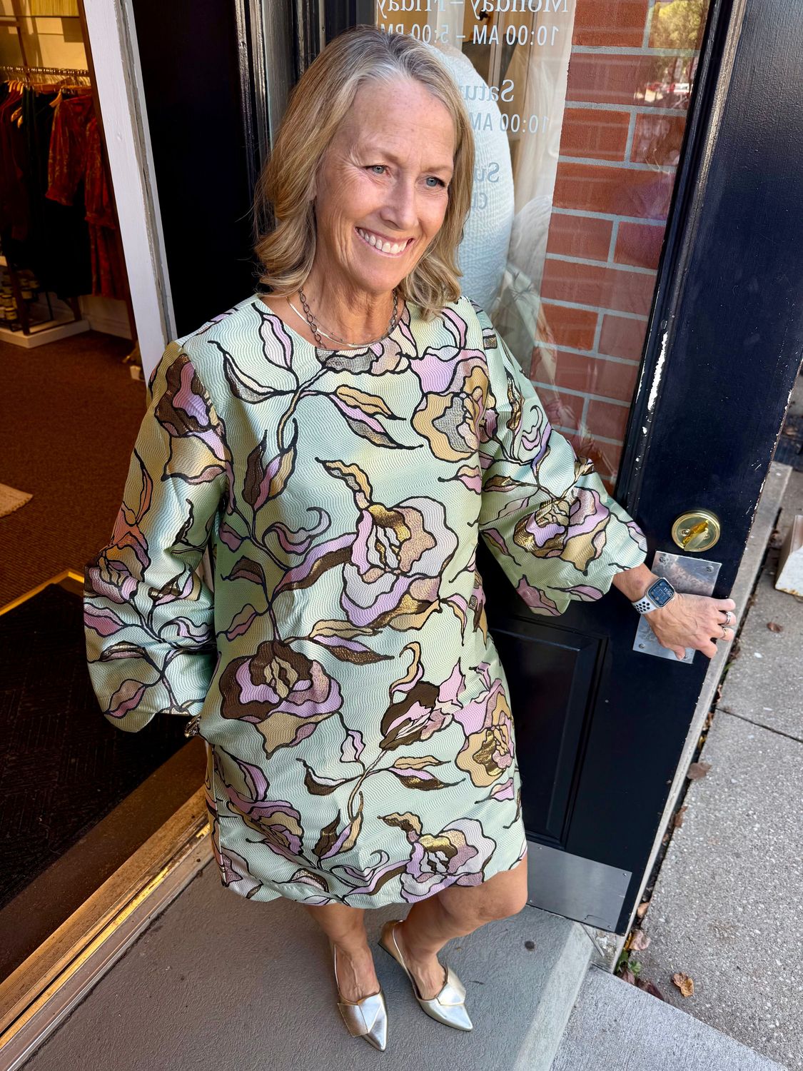 Uncle Frank Brocade Dress with Scalloped Hem