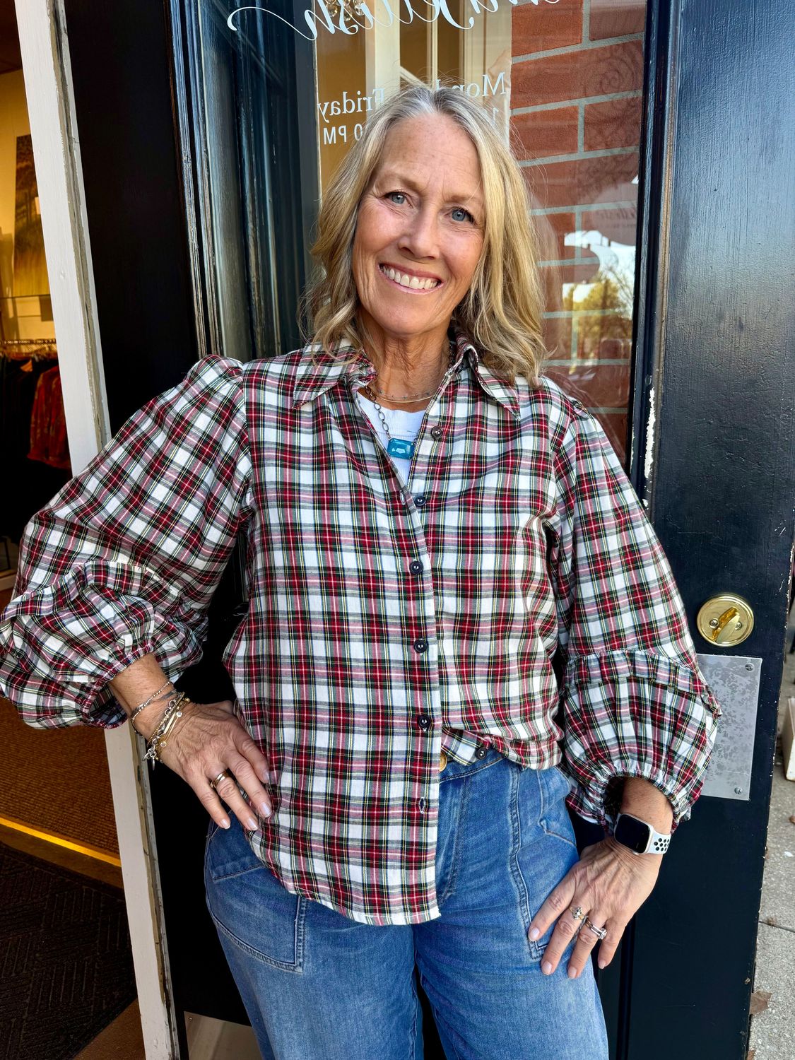Ivy Jane Plaid Balloon Sleeve Top