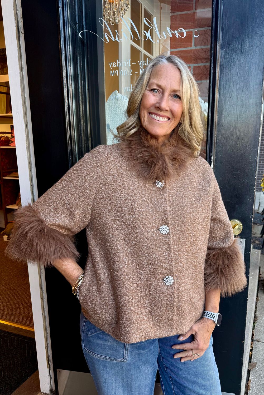 Ivy Jane Boucle Sparkle Fur Trim Jacket