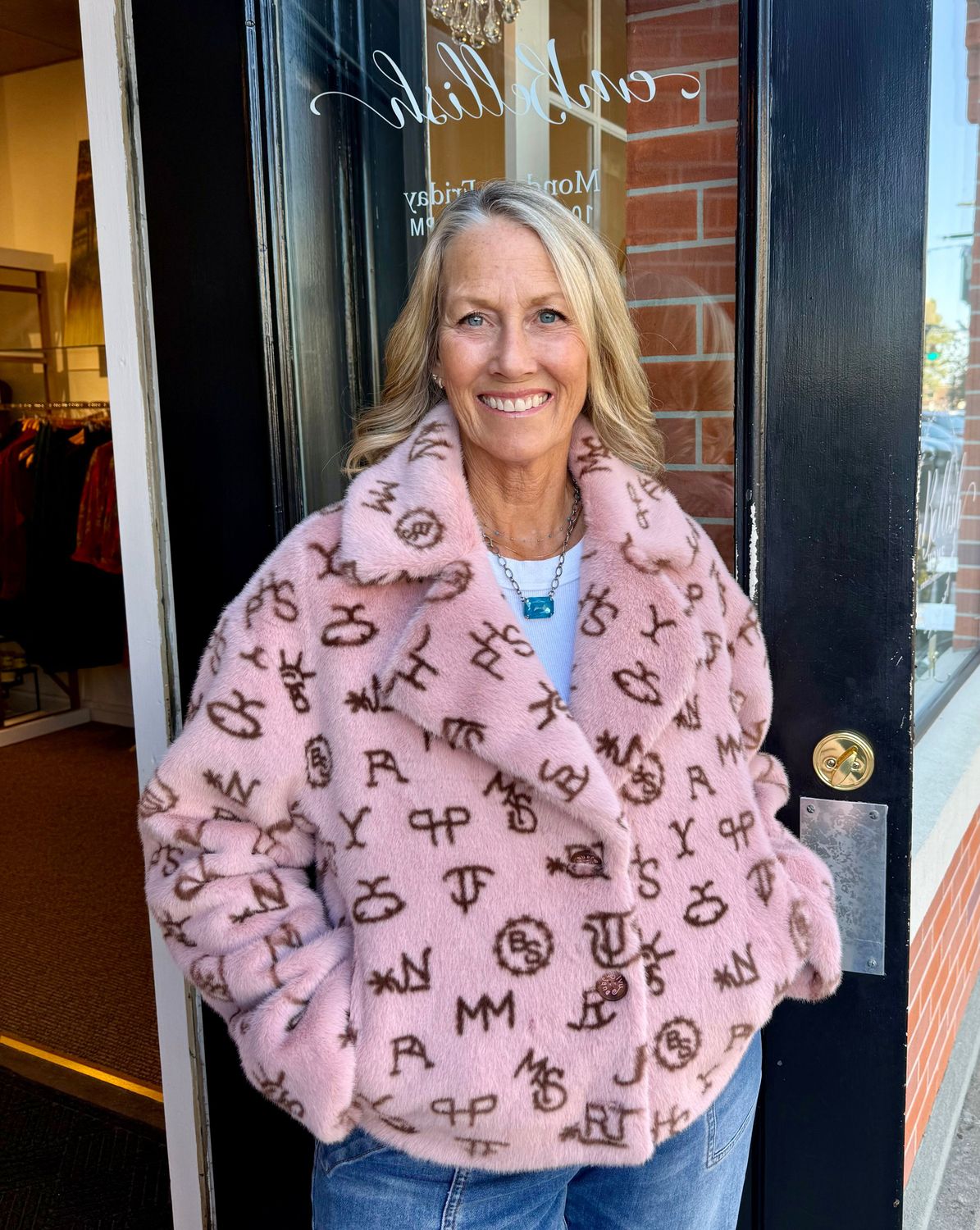 Ivy Jane Branded Fur Jacket, Blush