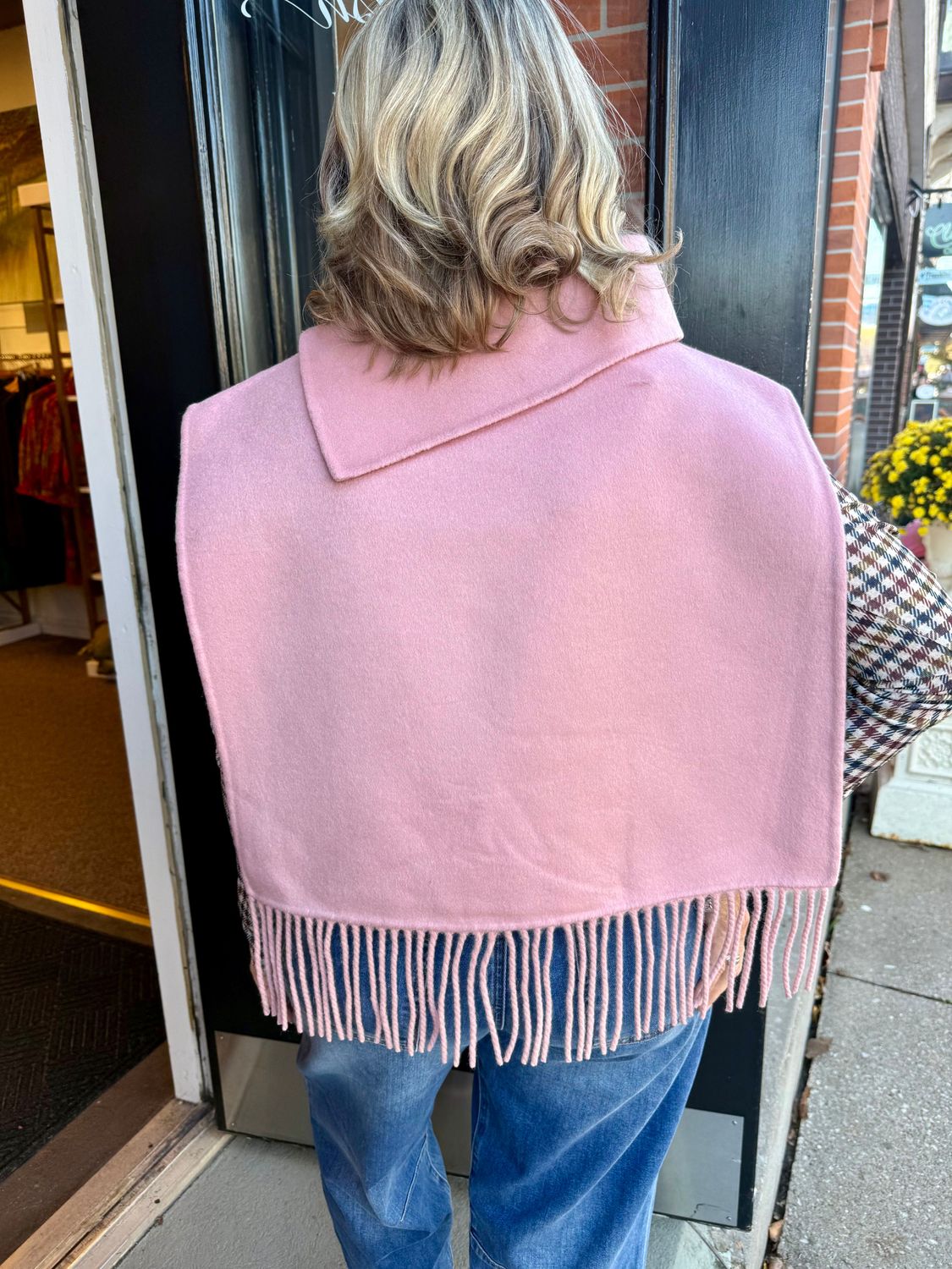 Ivy Jane Fringe Poncho With Collar, Blush