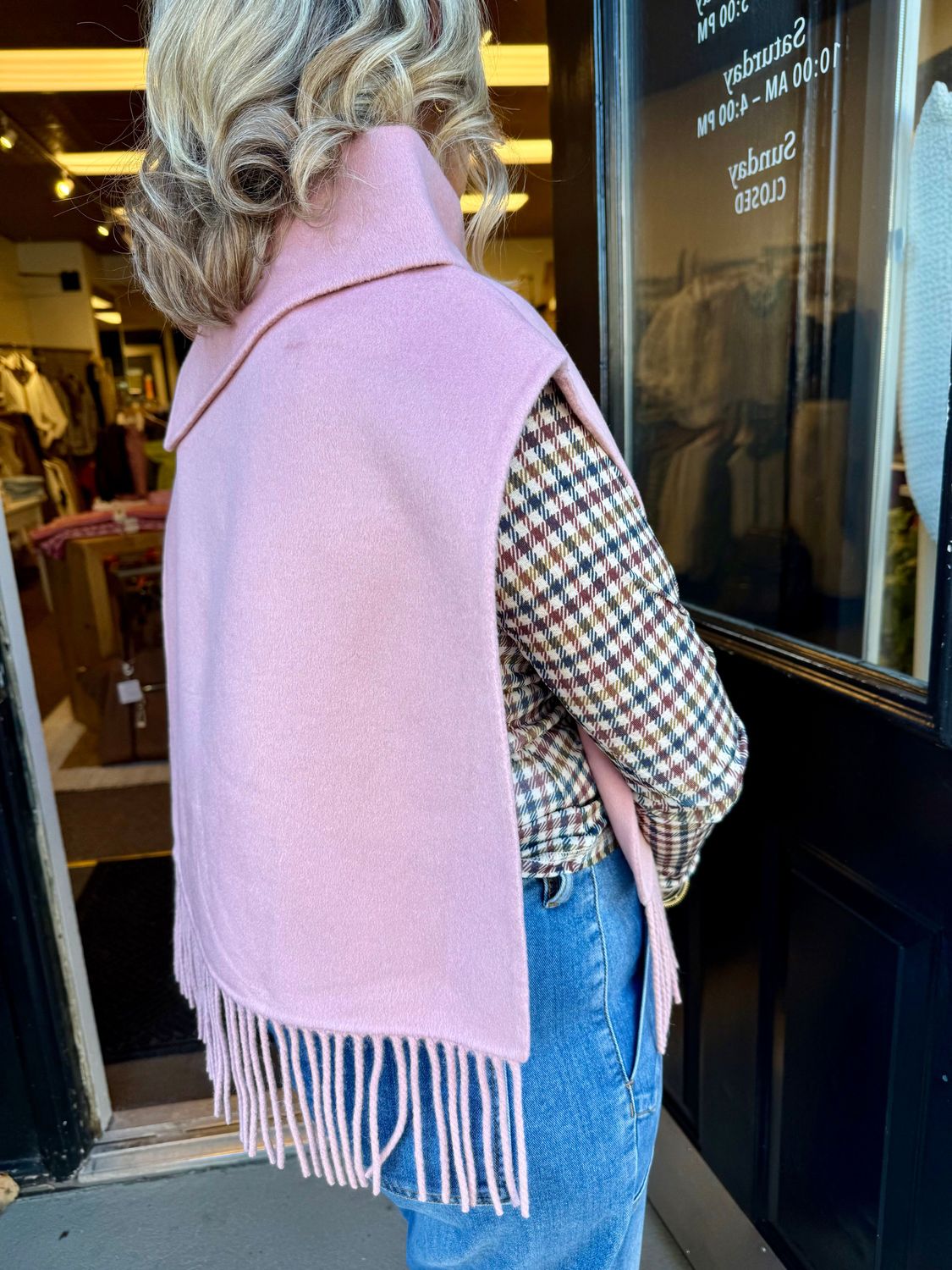 Ivy Jane Fringe Poncho With Collar, Blush