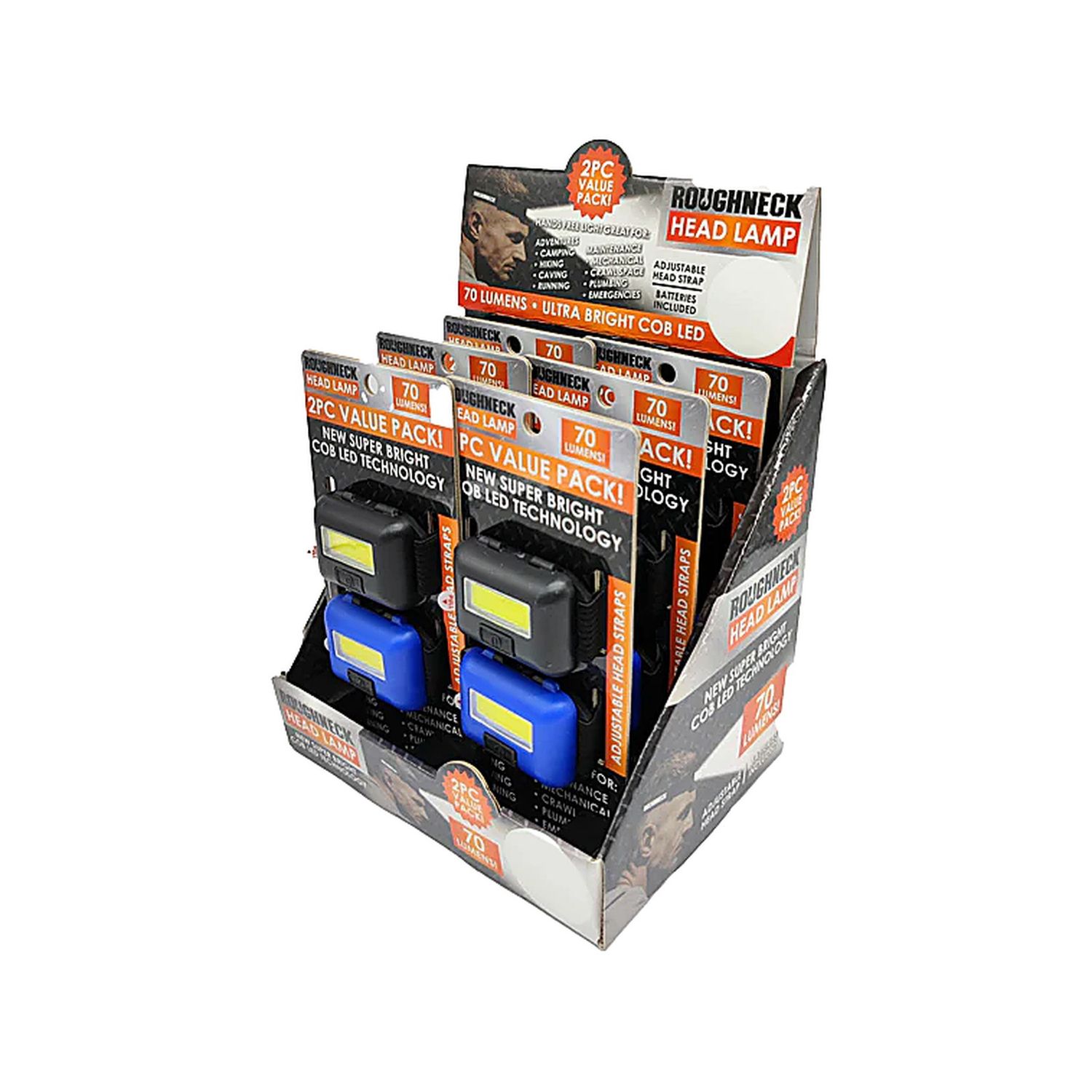 COB Head Lamp with Adj Strap 2 Blister Pack