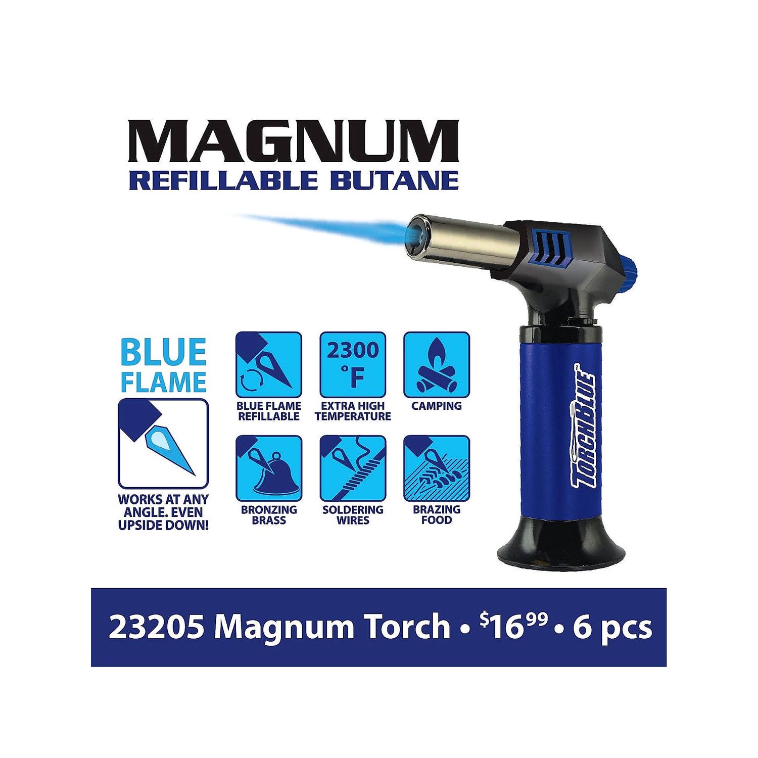 Torch Blue Refillable Magnum Large Tank Torch Lighter- 6/Pk