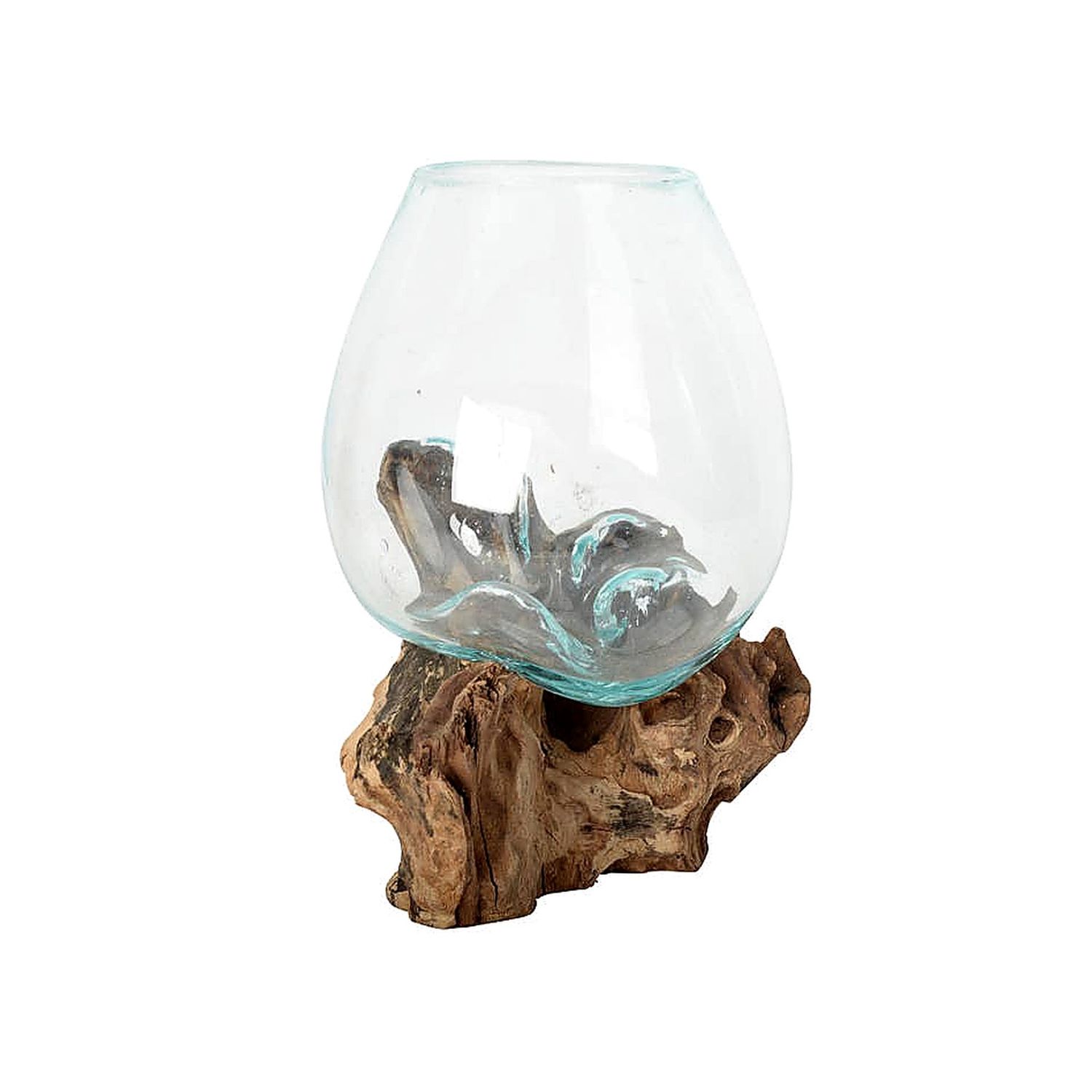 Small Molten Glass Bowl With Natural Wood