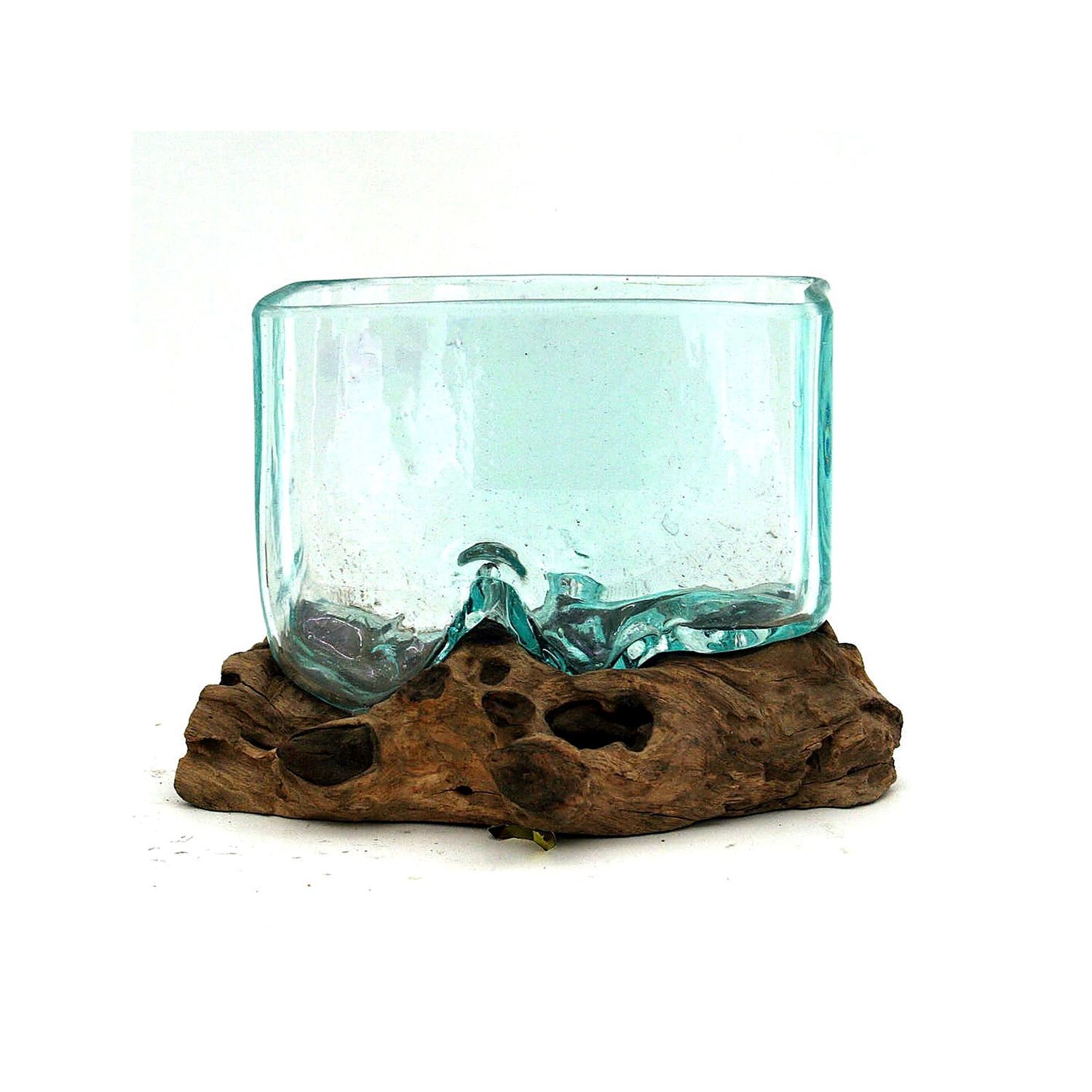 Large Molten Glass Bowl With Natural Wood