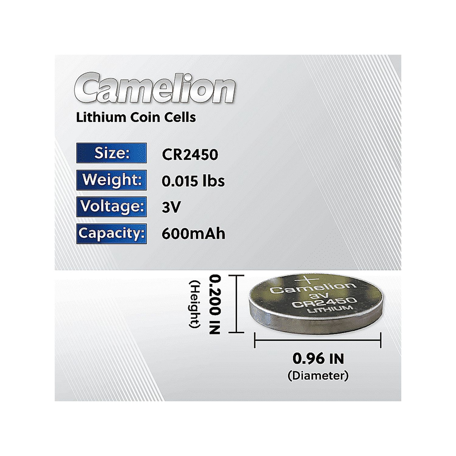 Camelion CR2450 3 Volt Lithium Battery in Bulk Tray of 20