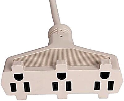 8ft Beige Triple Tap Extension Cord, 3 Outlets