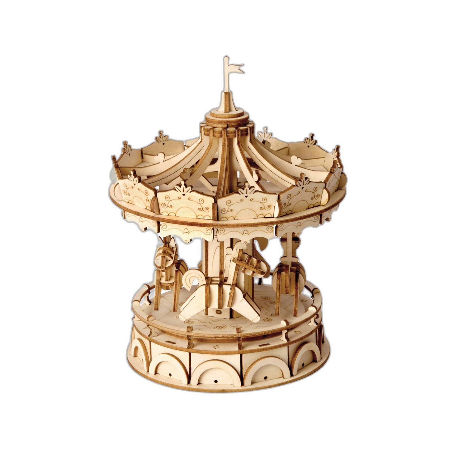 3D Laser Cut Wooden Puzzle: Merry-Go-Round