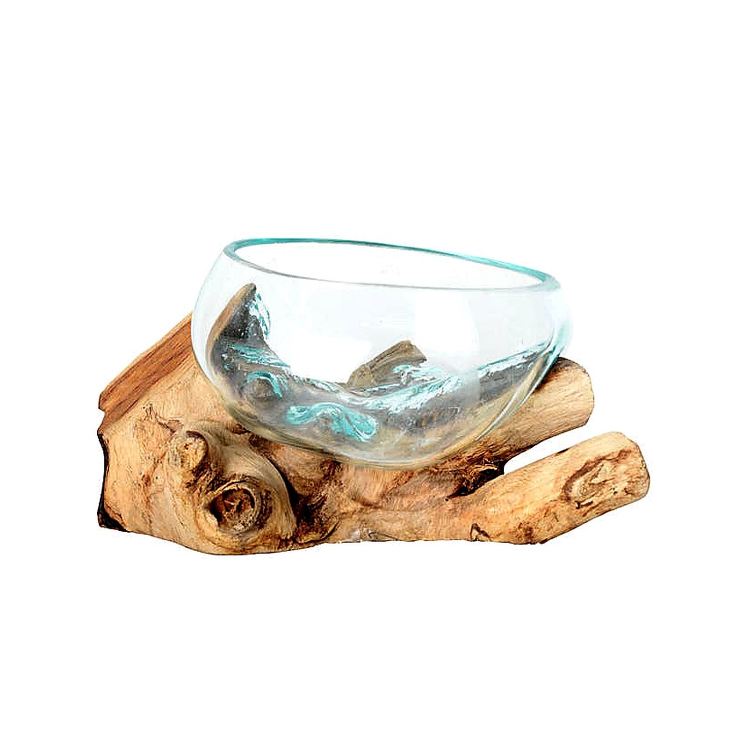 Medium Molten Glass Bowl With Natural Wood 2