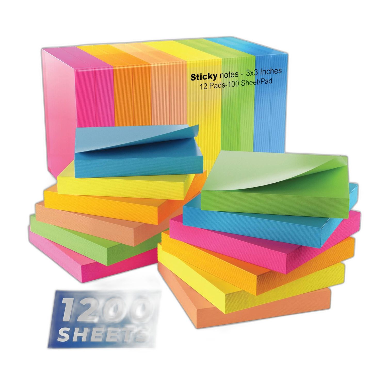 Multicolor Stick On Notes 3" X 3" 100 Ct.