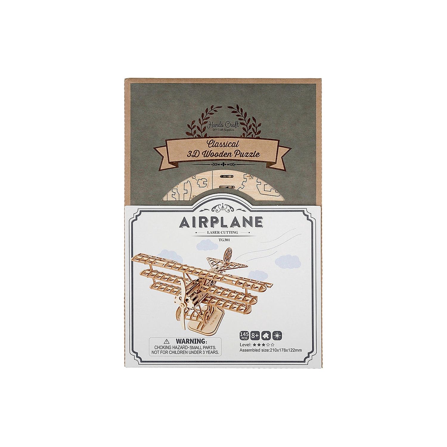 3D Laser Cut Wooden Puzzle: Airplane